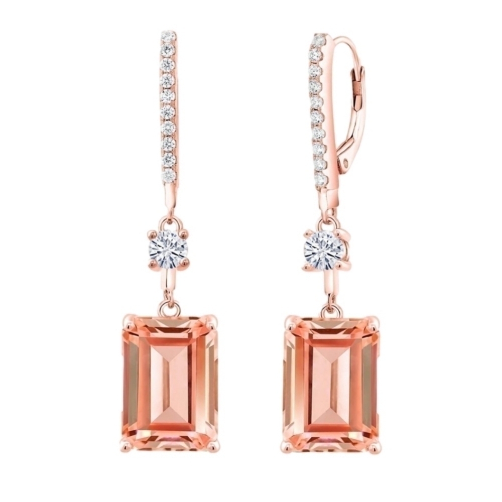 Certified 18K Rose Gold 13.36ct Diamond Earrings Morganite Moissanite Gift - Picture 2 of 5